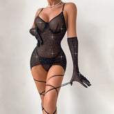 Nightwear Mesh Transparent Dress Set with Leggings & Gloves